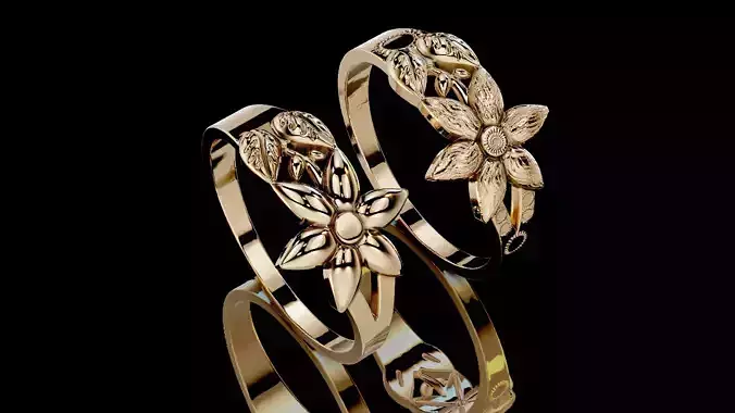 Flower and leaves Ring 3 designs