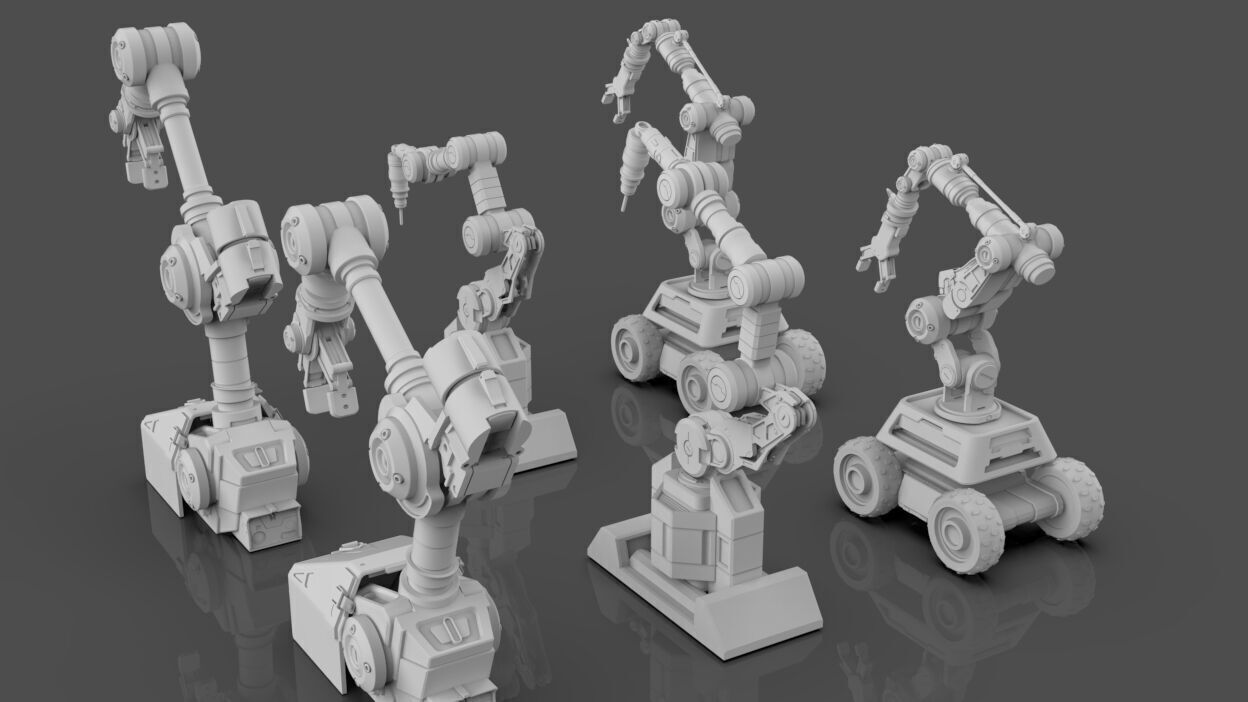 Industrial Robot Arms Pack Of 3  -Untextured  3D model_8
