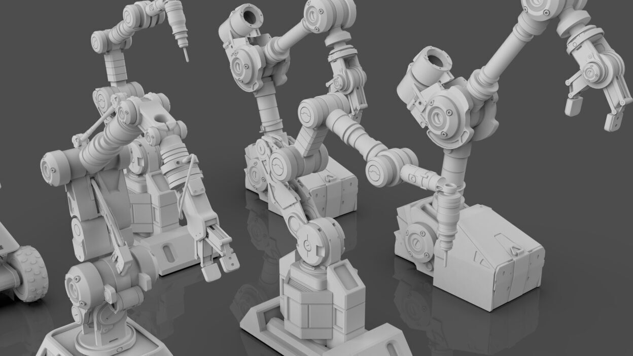 Industrial Robot Arms Pack Of 3  -Untextured  3D model_5