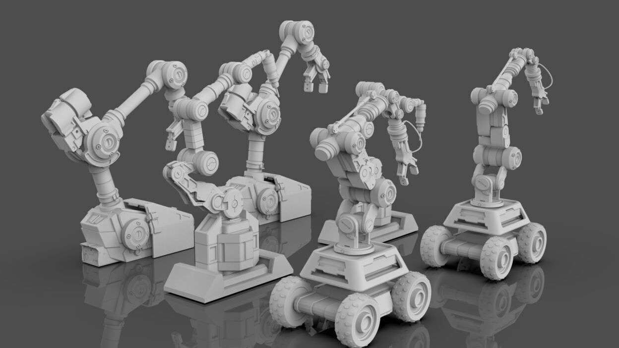 Industrial Robot Arms Pack Of 3  -Untextured  3D model_7