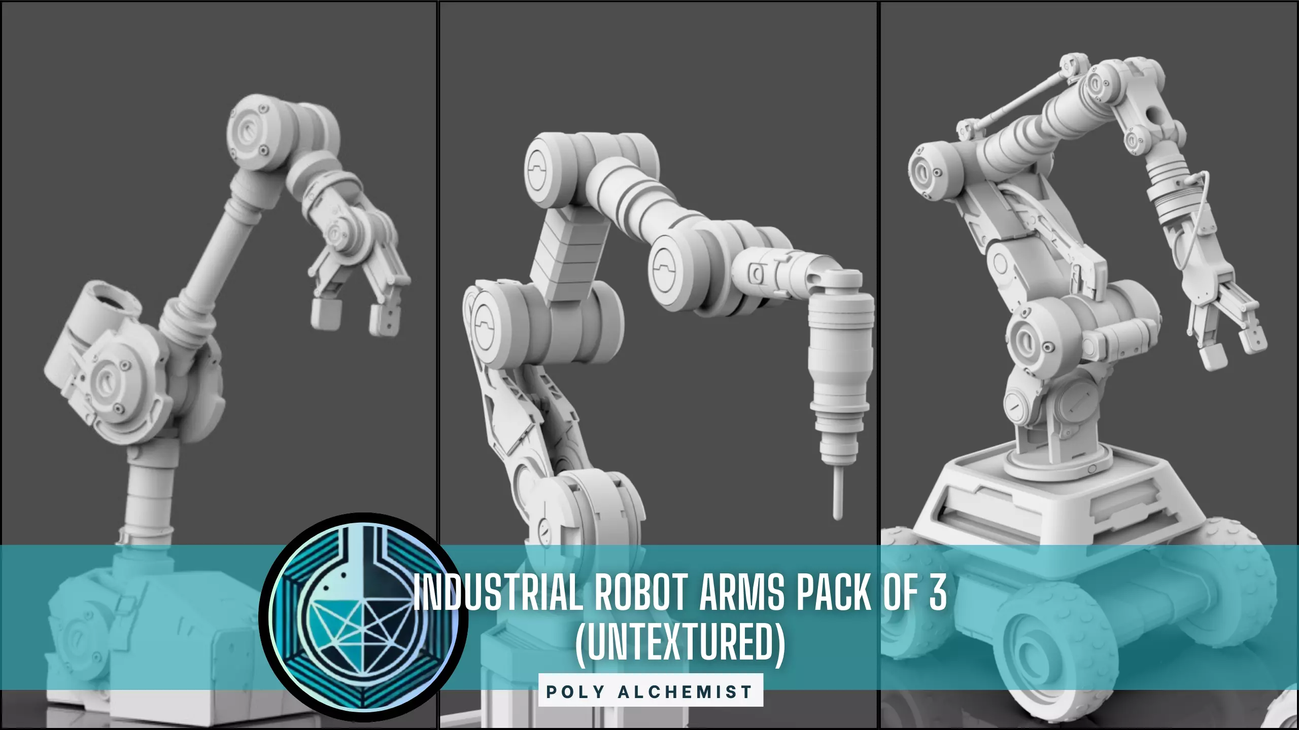 Industrial Robot Arms Pack Of 3  -Untextured  3D model_0