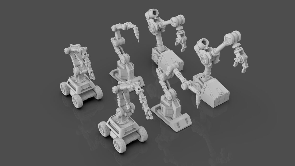 Industrial Robot Arms Pack Of 3  -Untextured  3D model_1