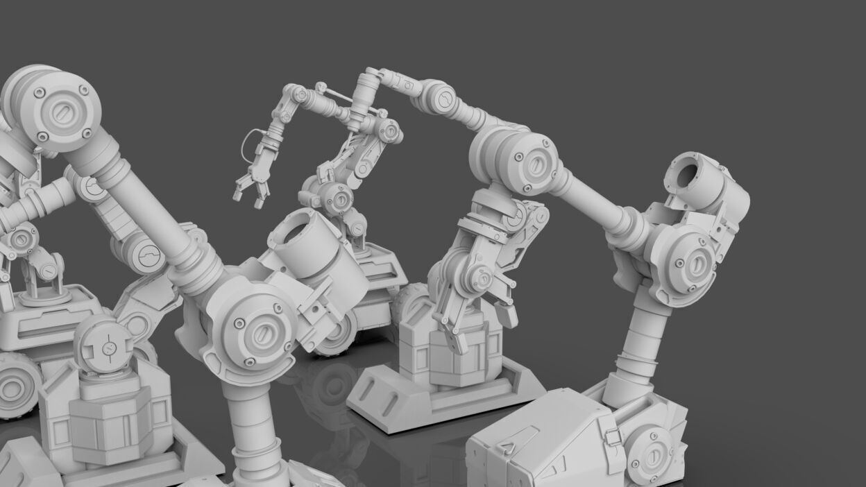 Industrial Robot Arms Pack Of 3  -Untextured  3D model_4