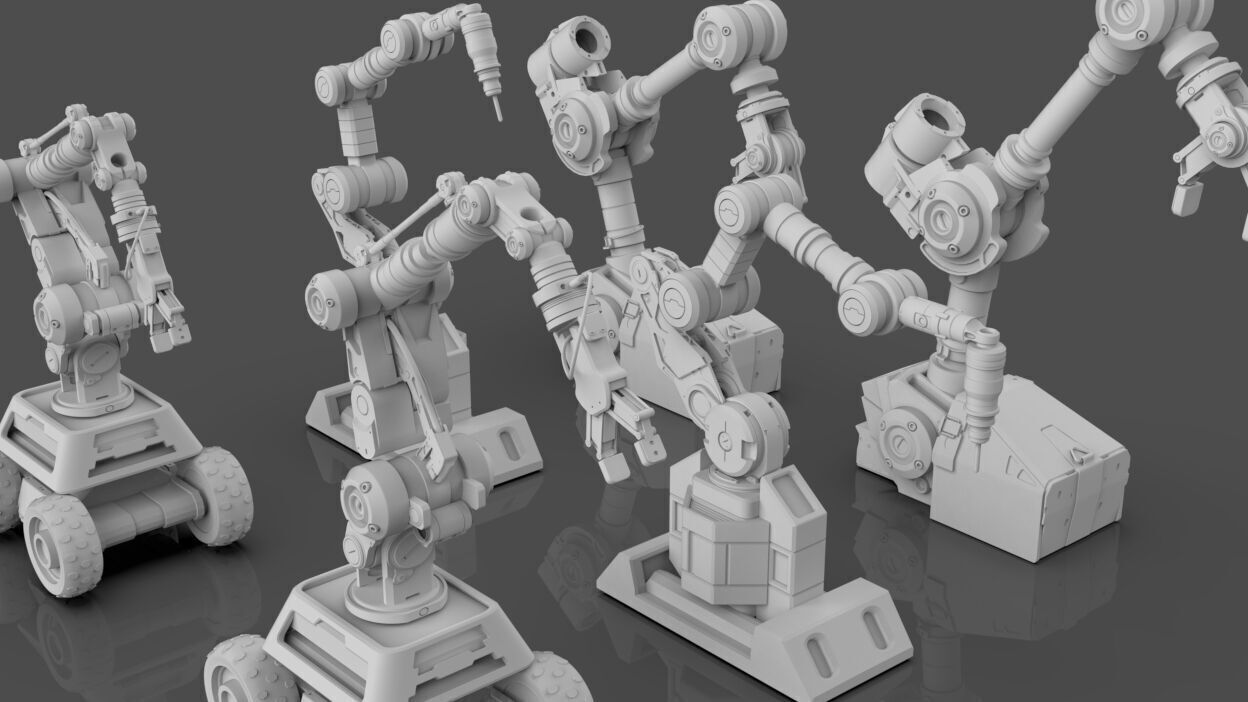 Industrial Robot Arms Pack Of 3  -Untextured  3D model_6