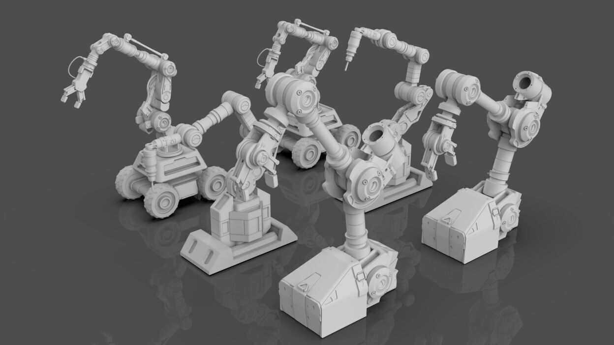 Industrial Robot Arms Pack Of 3  -Untextured  3D model_2