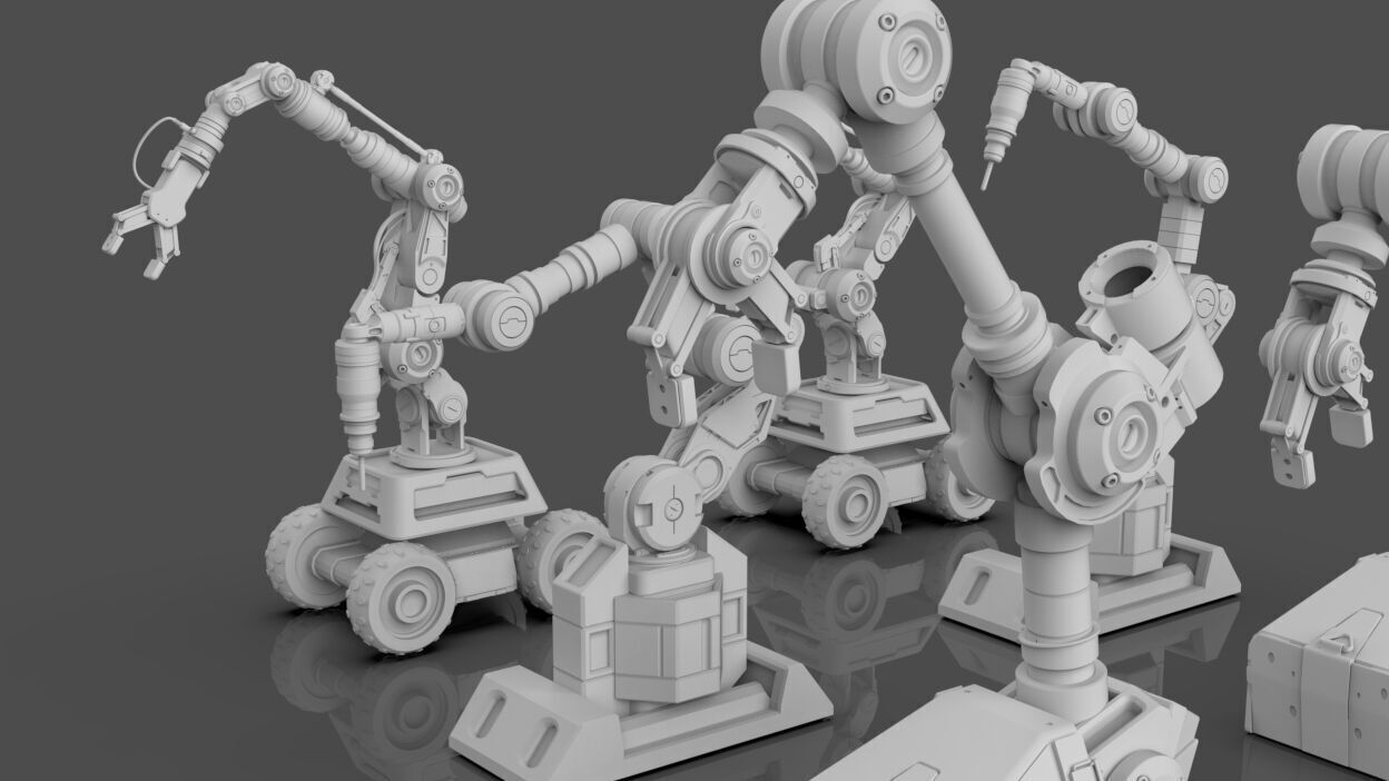 Industrial Robot Arms Pack Of 3  -Untextured  3D model_3
