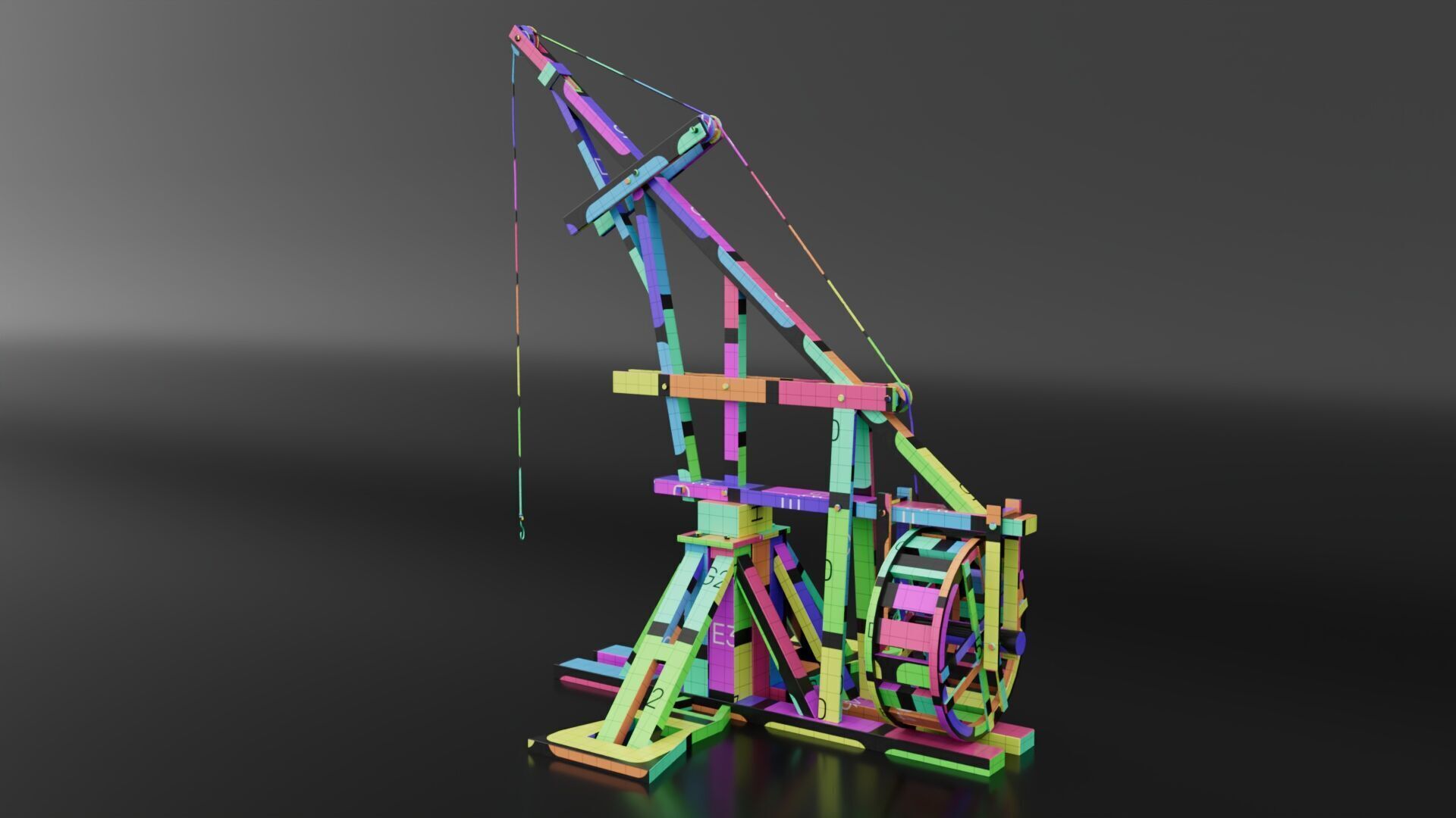 Medieval Lifting Device Low-poly 3D model_6