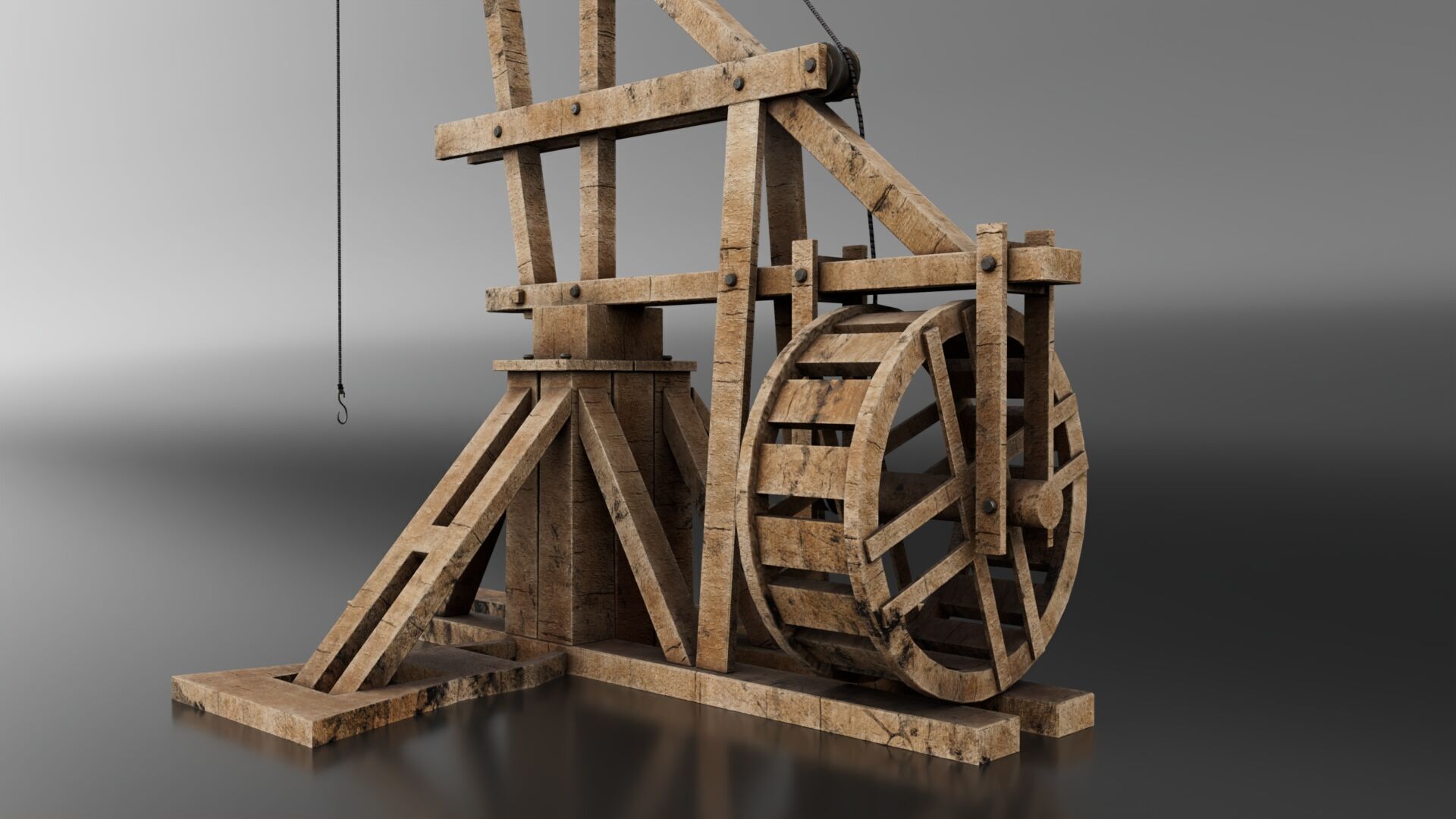Medieval Lifting Device Low-poly 3D model_5