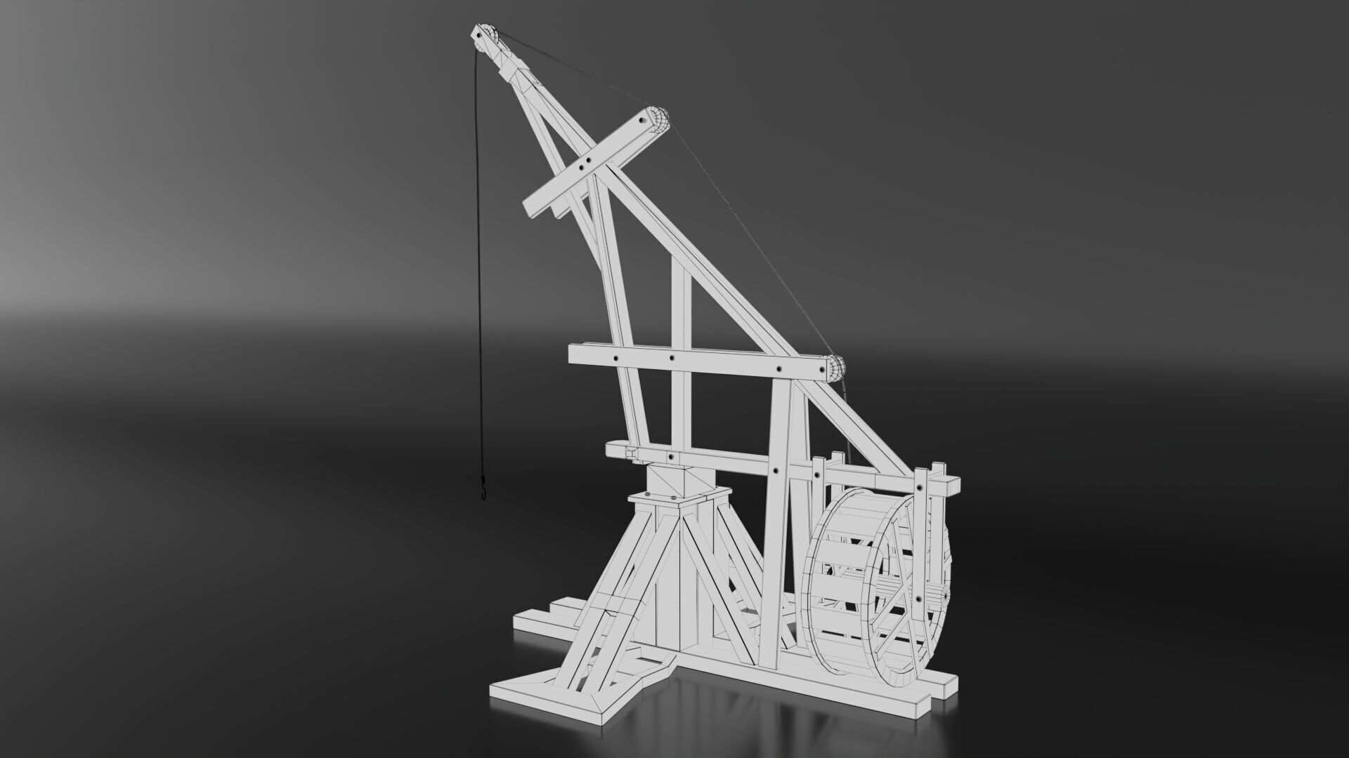Medieval Lifting Device Low-poly 3D model_7