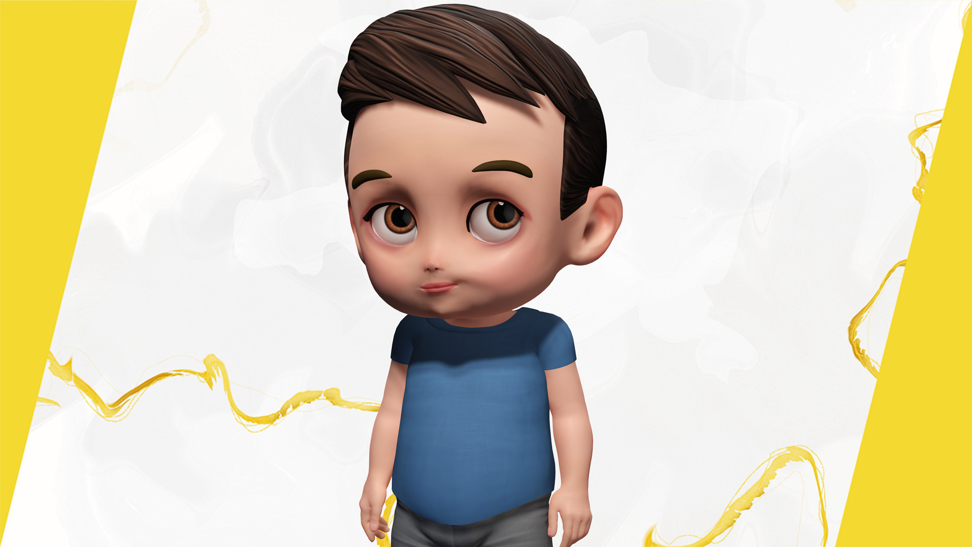 Cute Stylized toon 3D Boy Cartoon Child Rigged Model Low-poly 3D model_12