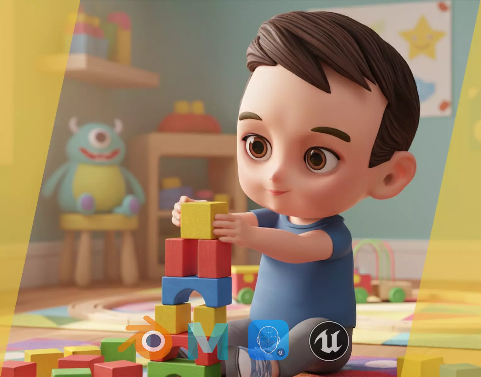 Cute Stylized toon 3D Boy Cartoon Child Rigged Model Low-poly 3D model_0