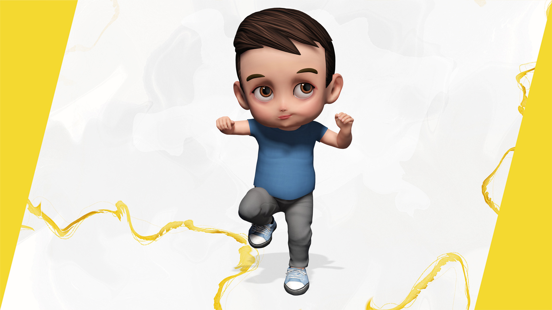 Cute Stylized toon 3D Boy Cartoon Child Rigged Model Low-poly 3D model_15
