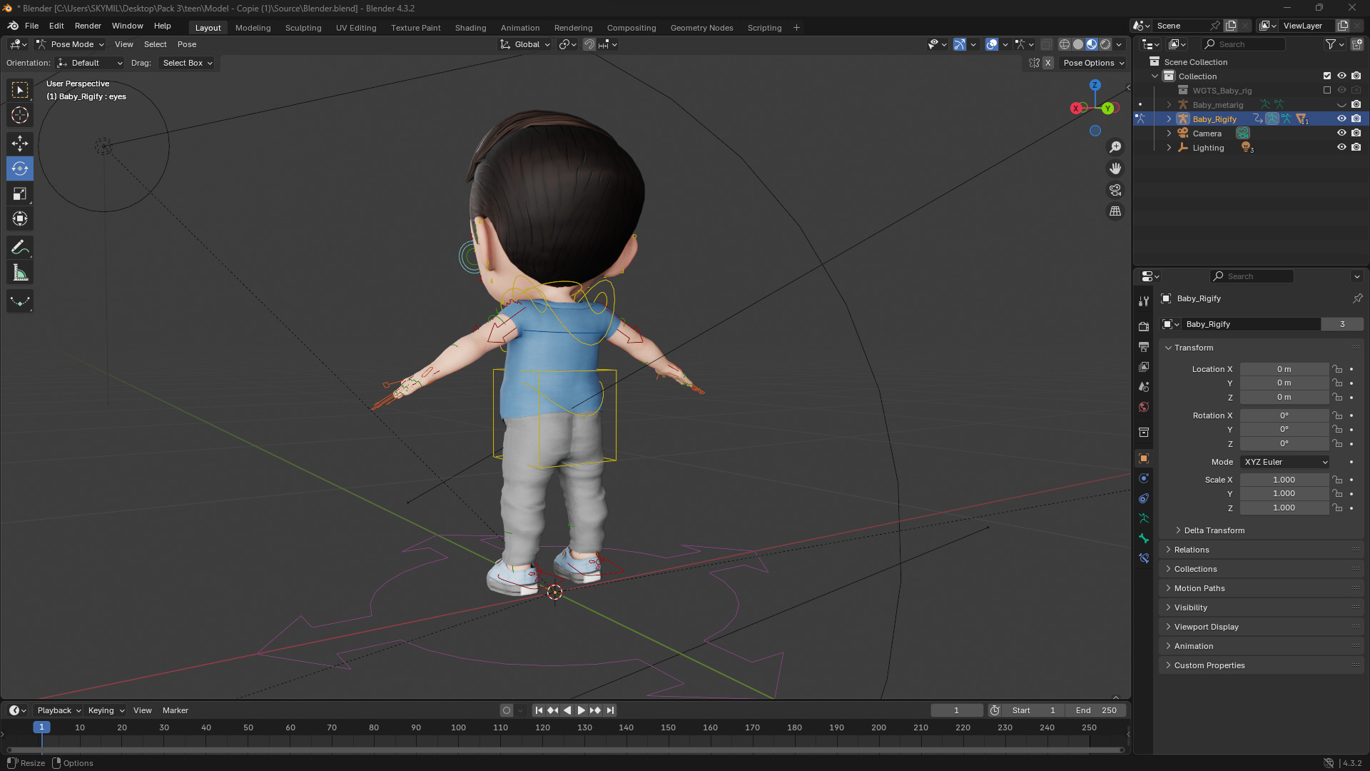Cute Stylized toon 3D Boy Cartoon Child Rigged Model Low-poly 3D model_19