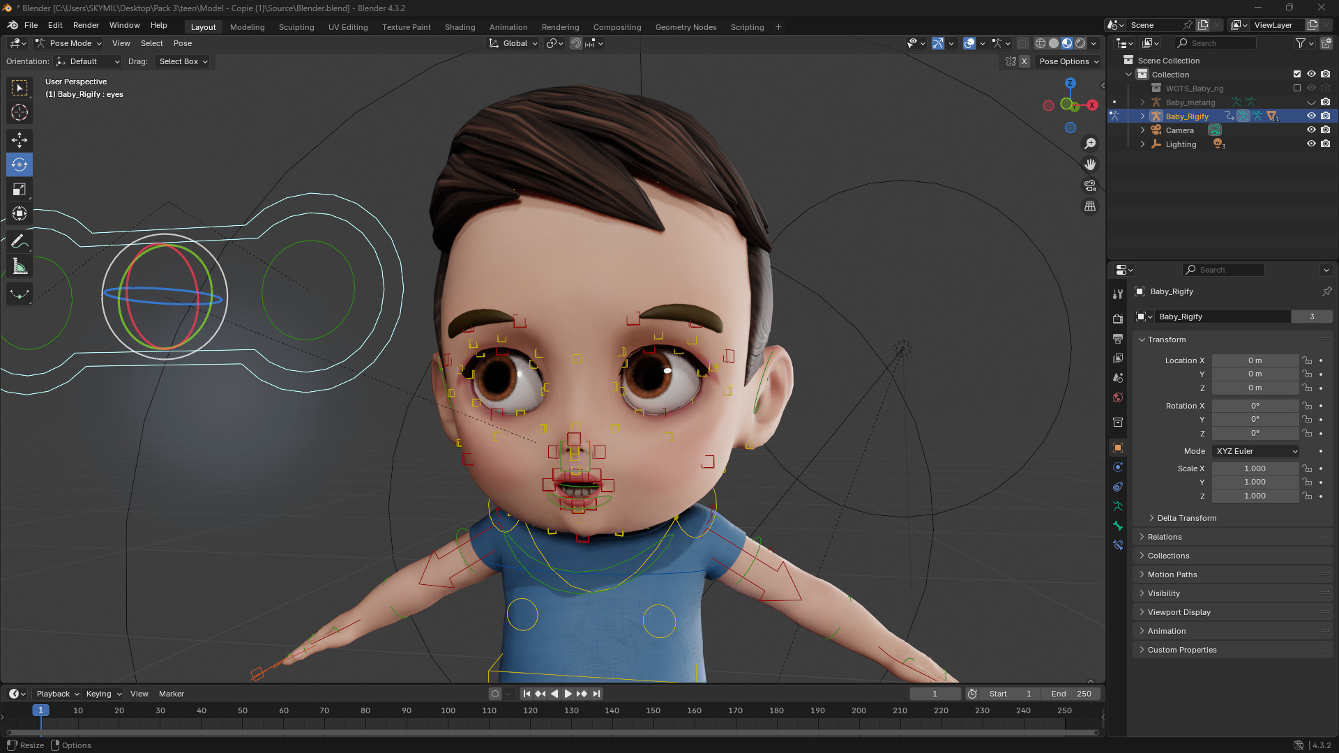 Cute Stylized toon 3D Boy Cartoon Child Rigged Model Low-poly 3D model_17