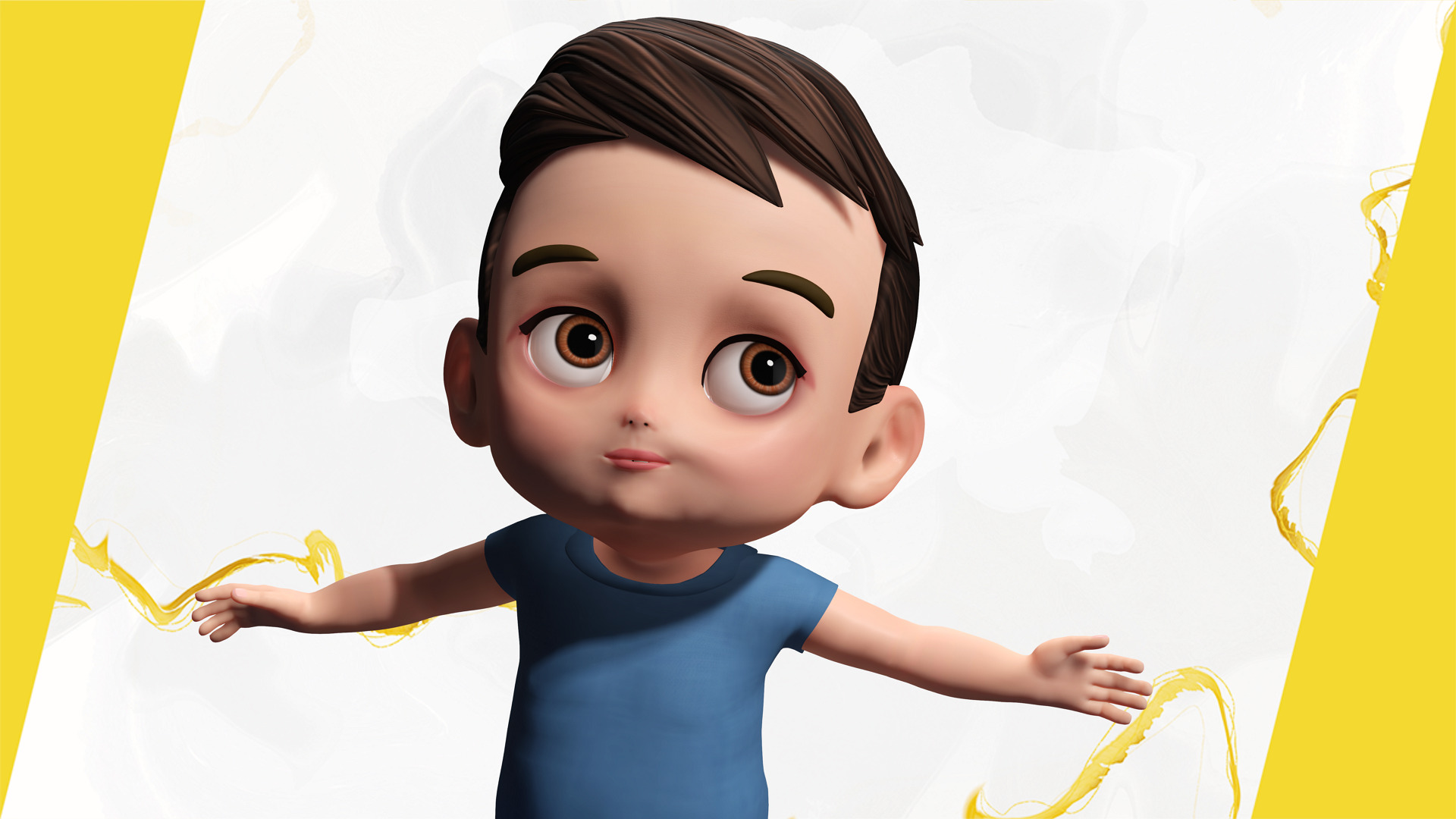 Cute Stylized toon 3D Boy Cartoon Child Rigged Model Low-poly 3D model_13