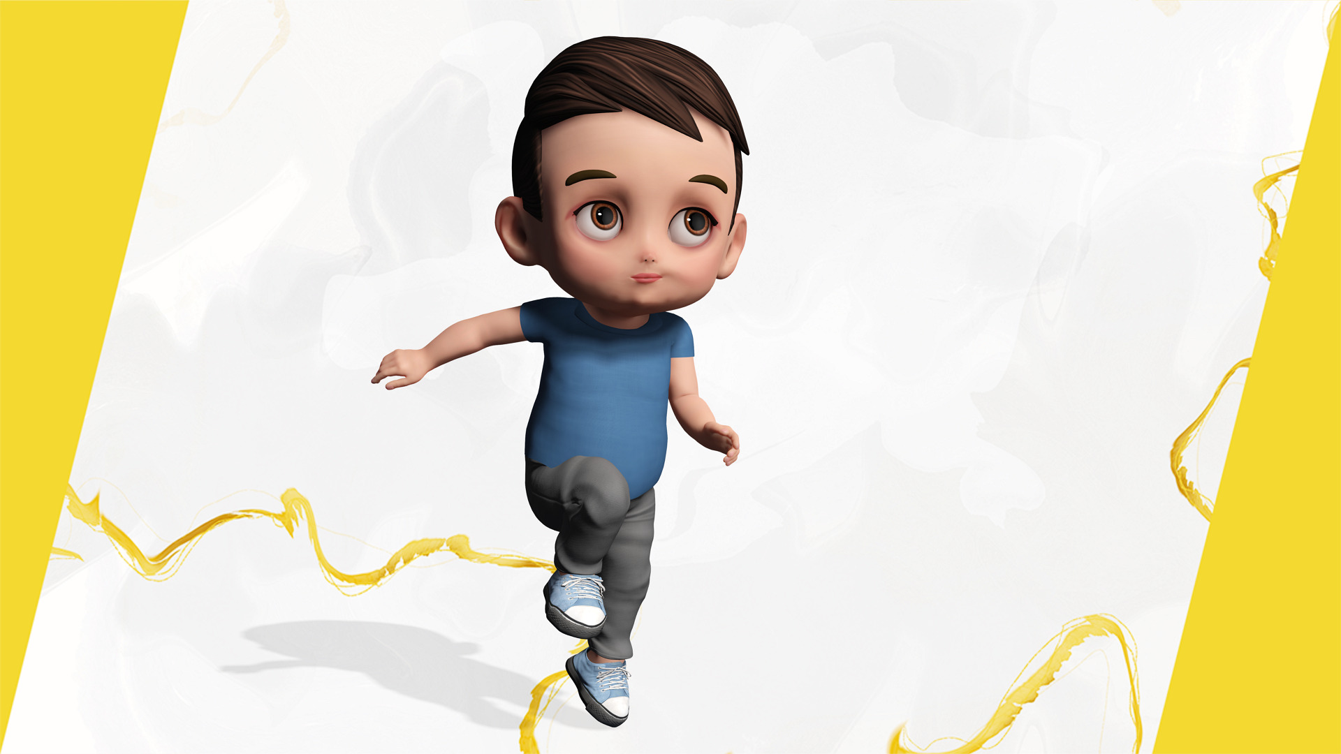 Cute Stylized toon 3D Boy Cartoon Child Rigged Model Low-poly 3D model_8