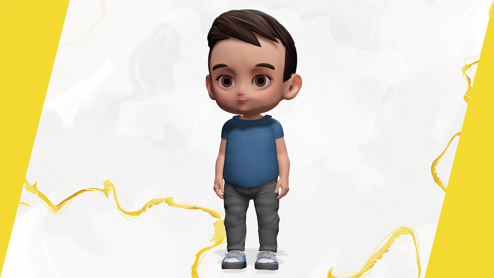 Cute Stylized toon 3D Boy Cartoon Child Rigged Model Low-poly 3D model_5