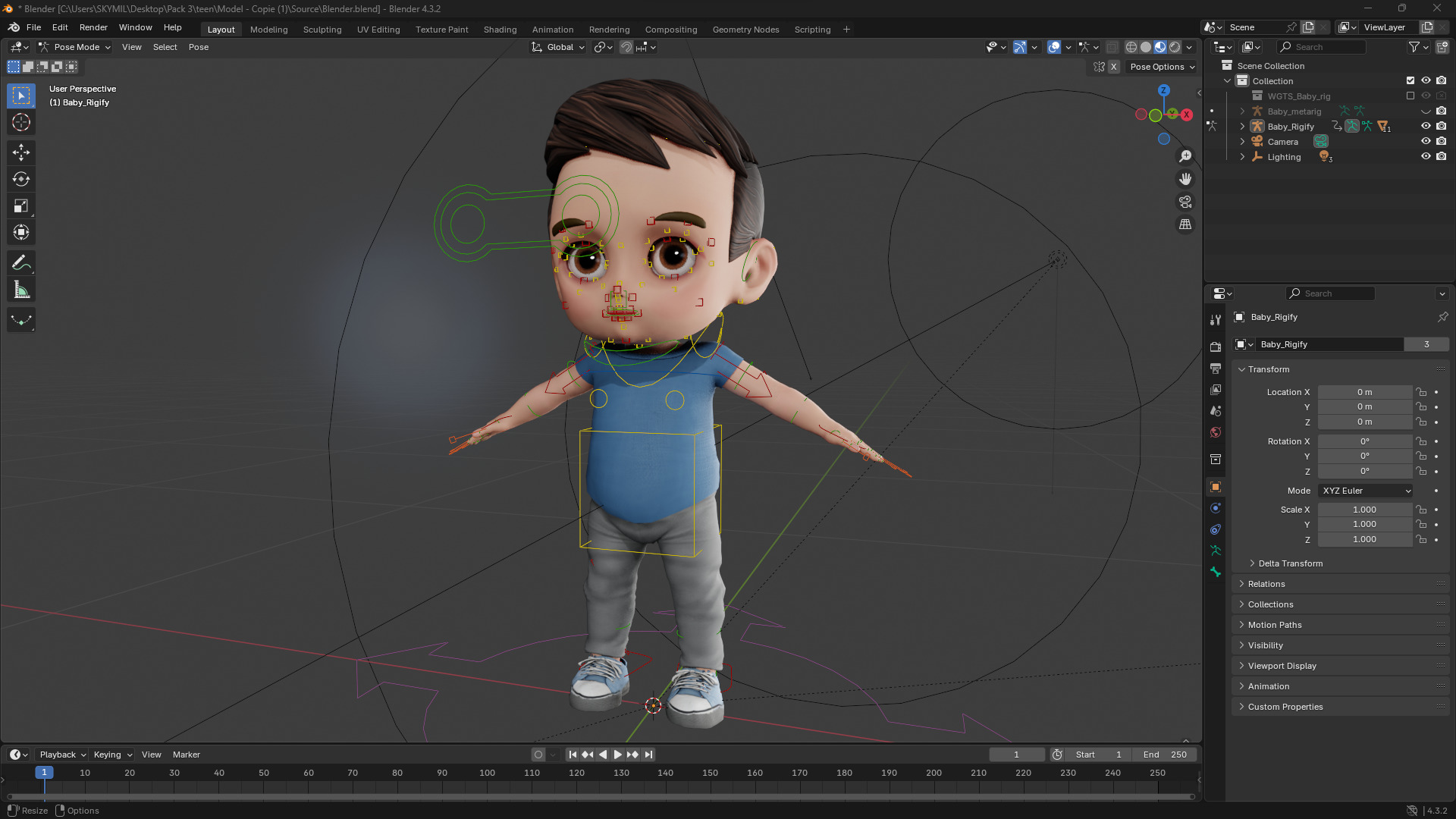 Cute Stylized toon 3D Boy Cartoon Child Rigged Model Low-poly 3D model_18
