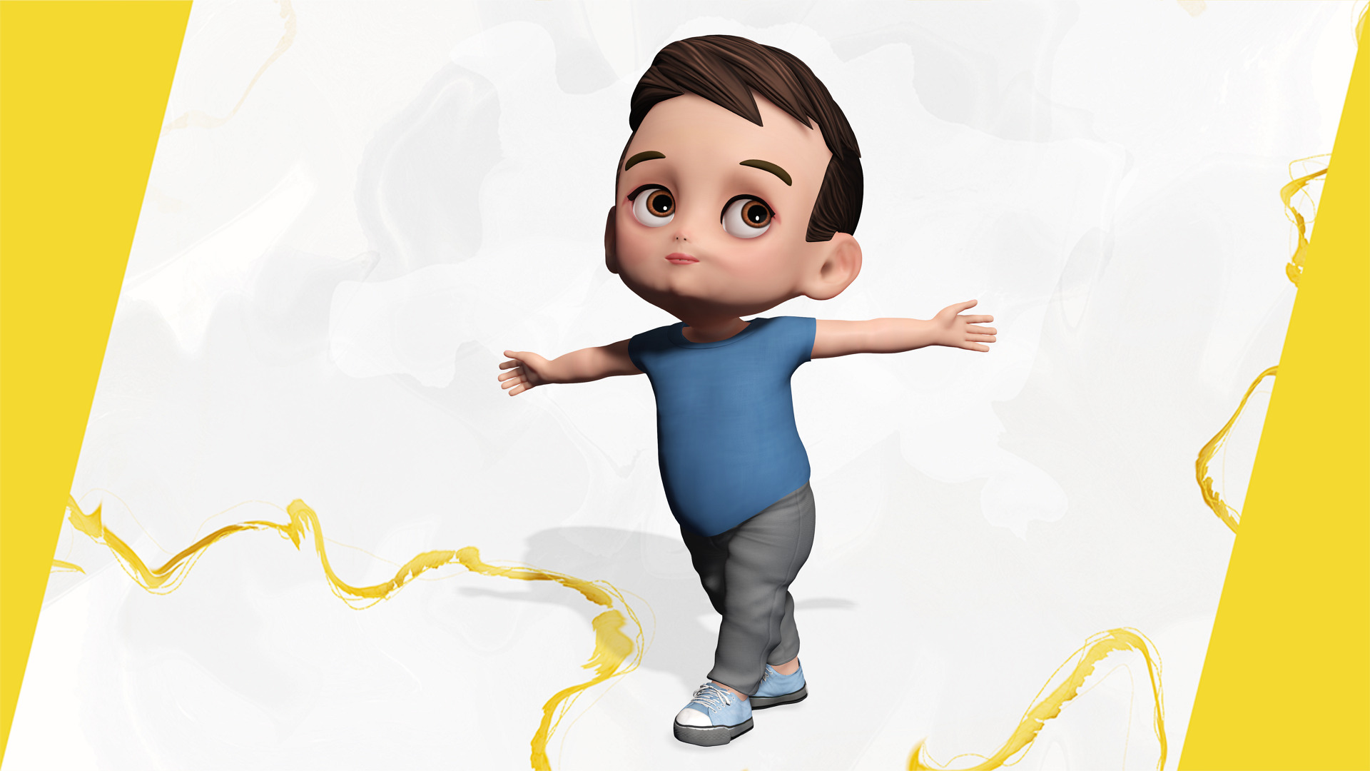 Cute Stylized toon 3D Boy Cartoon Child Rigged Model Low-poly 3D model_14