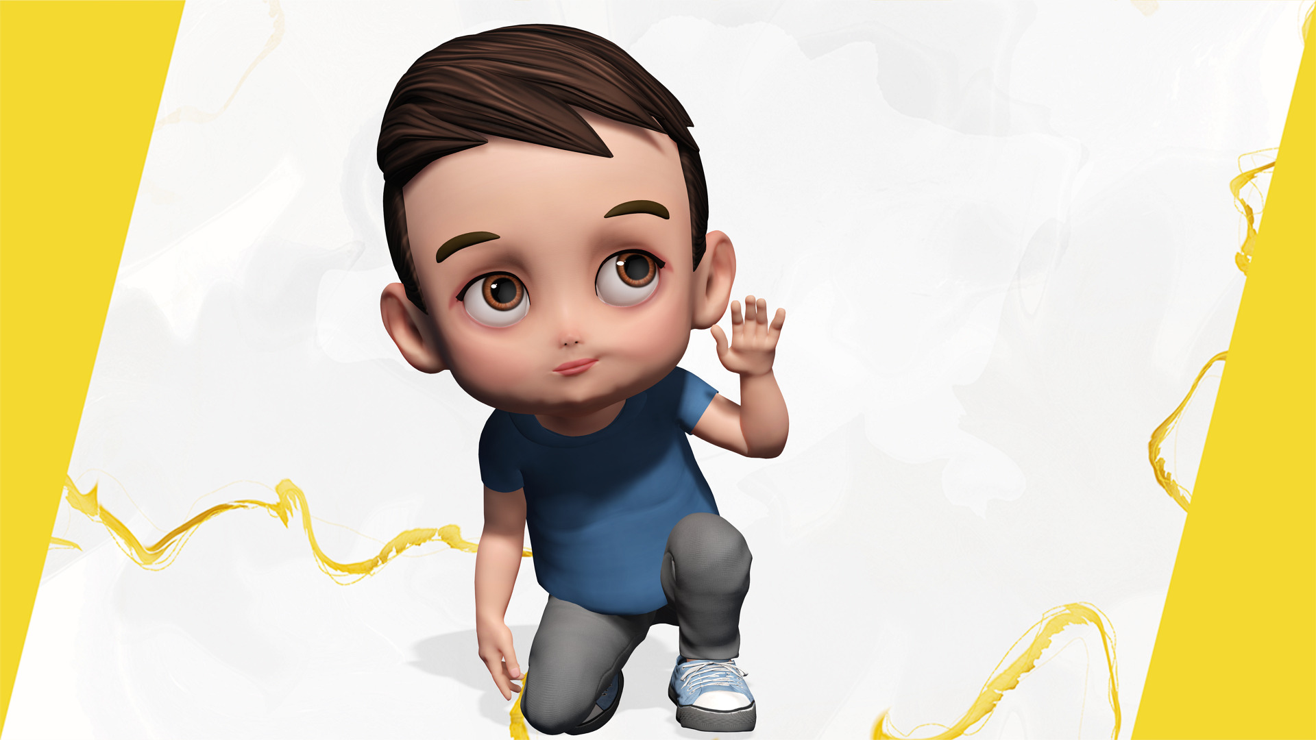 Cute Stylized toon 3D Boy Cartoon Child Rigged Model Low-poly 3D model_7