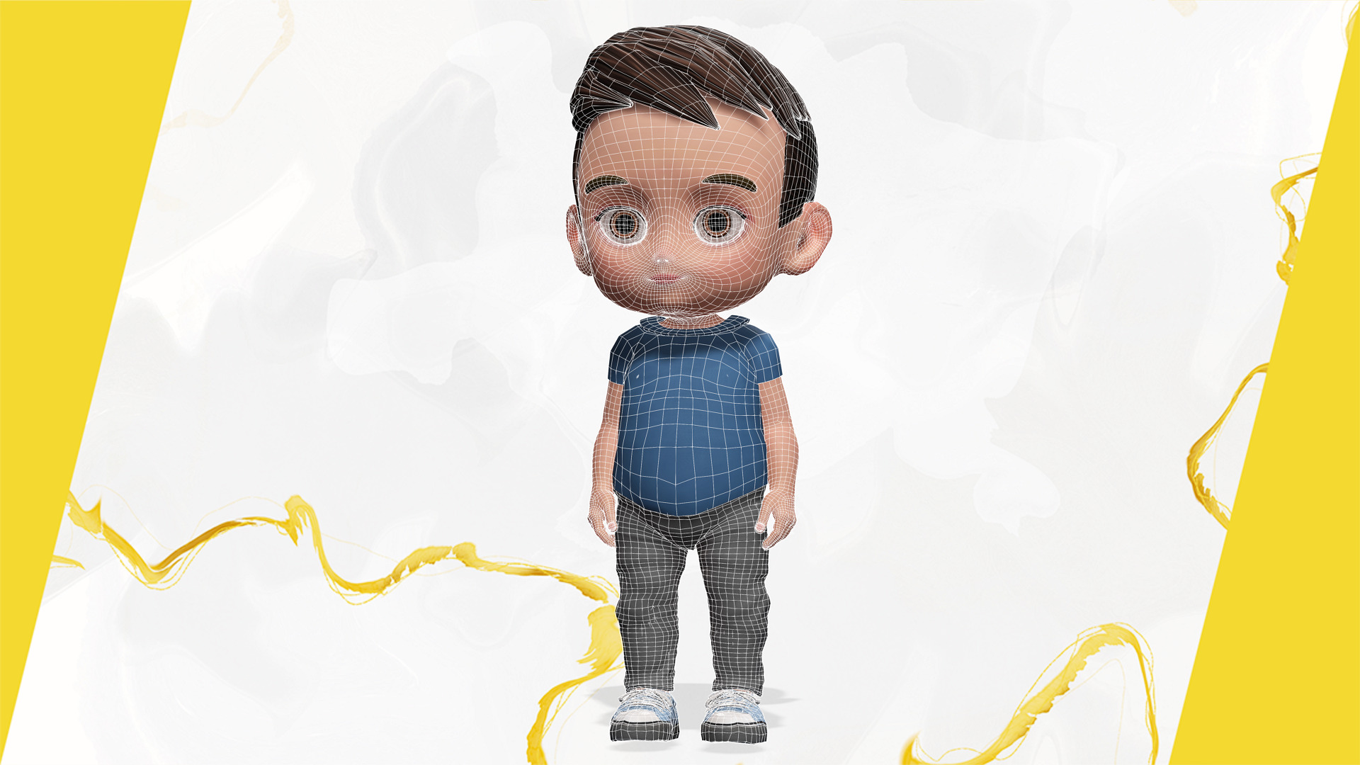 Cute Stylized toon 3D Boy Cartoon Child Rigged Model Low-poly 3D model_6