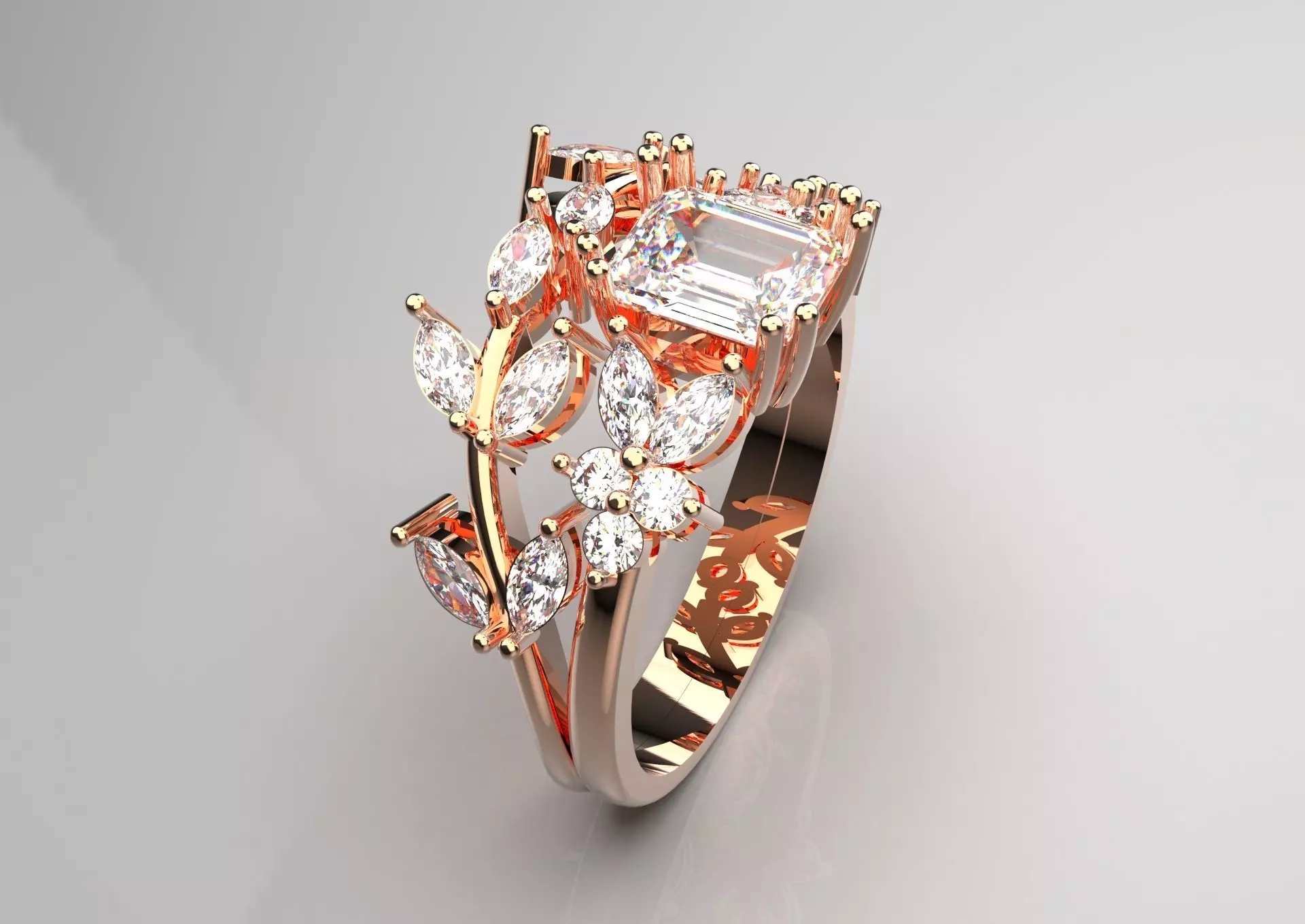Luxury rose gold engagement ring with diamond model wr0100 3D print model