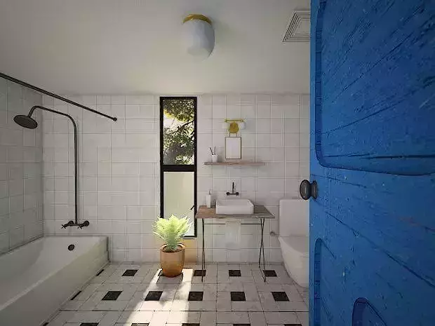 bathroom with materials and texture