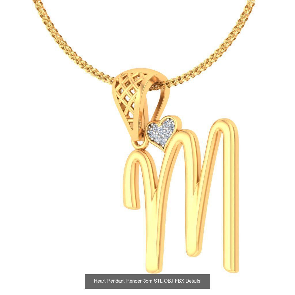 A-Z Heart Pendant Render 3dm STL OBJ FBX Details Collection _14
