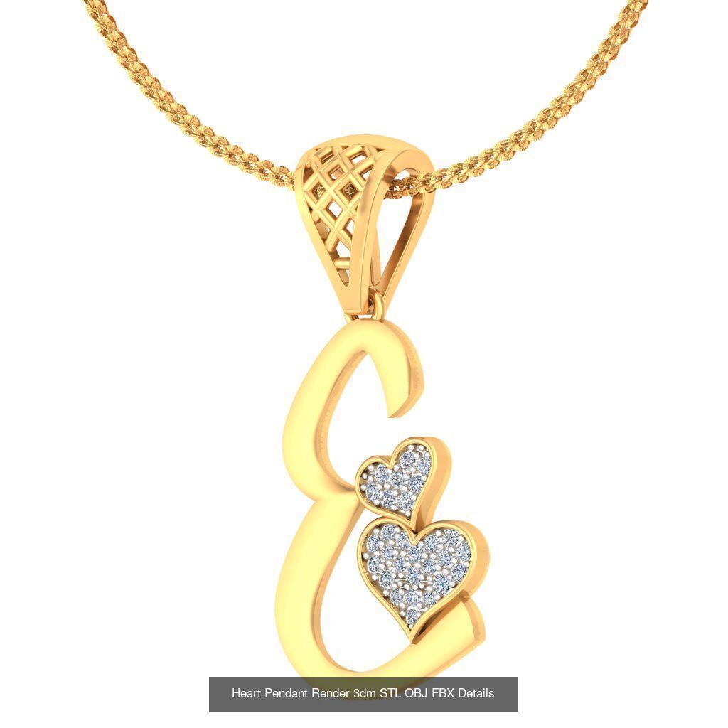 A-Z Heart Pendant Render 3dm STL OBJ FBX Details Collection _6