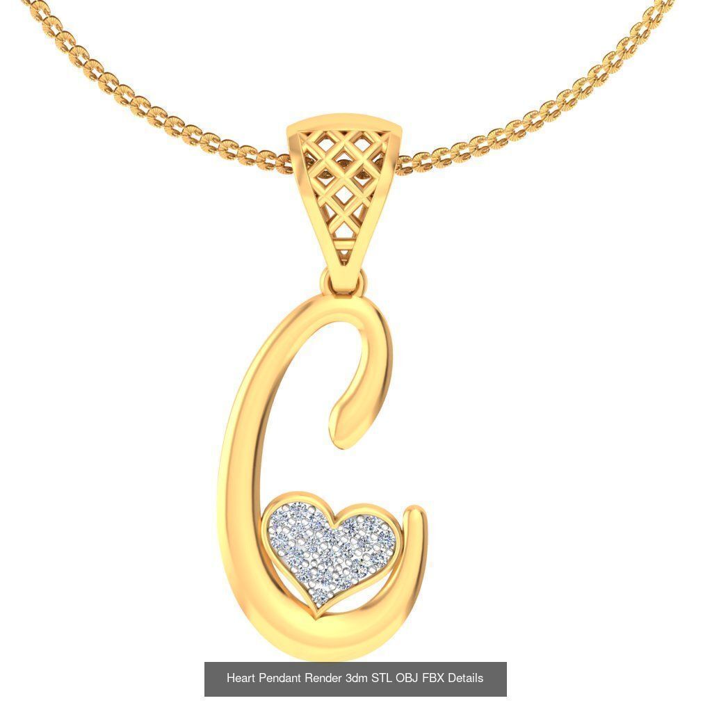 A-Z Heart Pendant Render 3dm STL OBJ FBX Details Collection _4