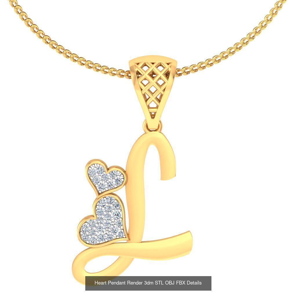 A-Z Heart Pendant Render 3dm STL OBJ FBX Details Collection _13
