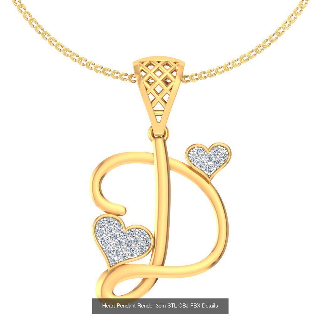 A-Z Heart Pendant Render 3dm STL OBJ FBX Details Collection _5