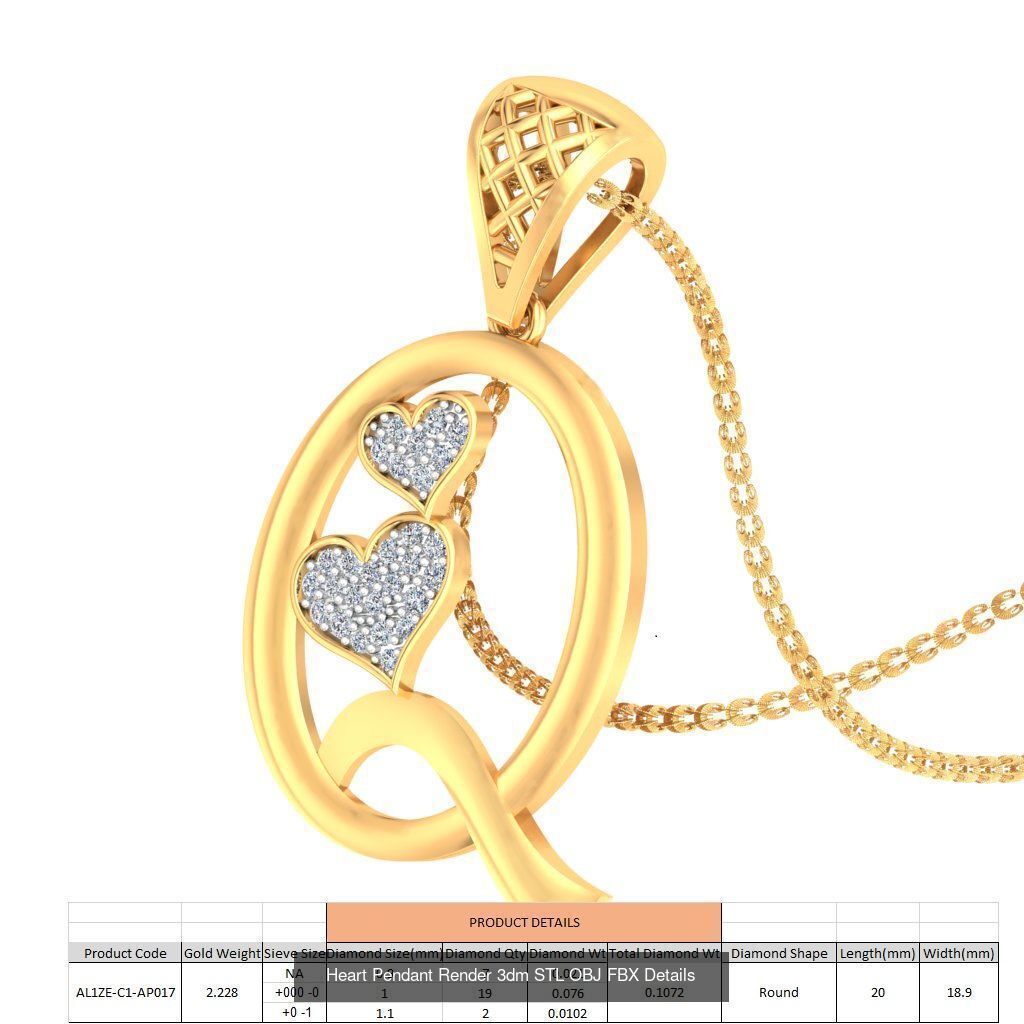 A-Z Heart Pendant Render 3dm STL OBJ FBX Details Collection _18