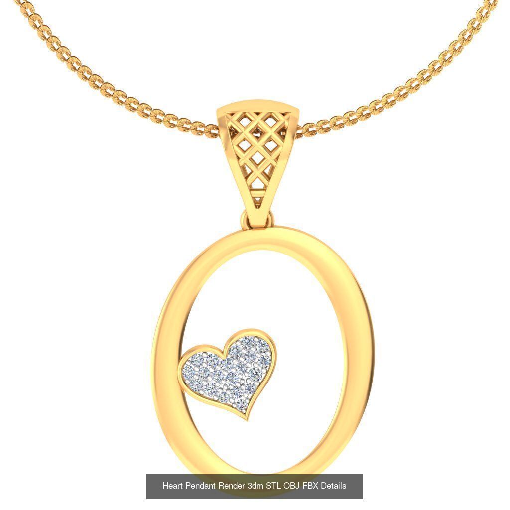 A-Z Heart Pendant Render 3dm STL OBJ FBX Details Collection _16