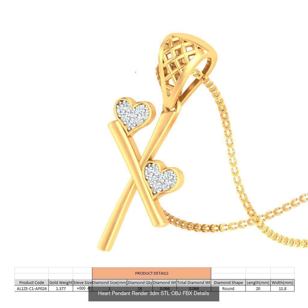 A-Z Heart Pendant Render 3dm STL OBJ FBX Details Collection _25