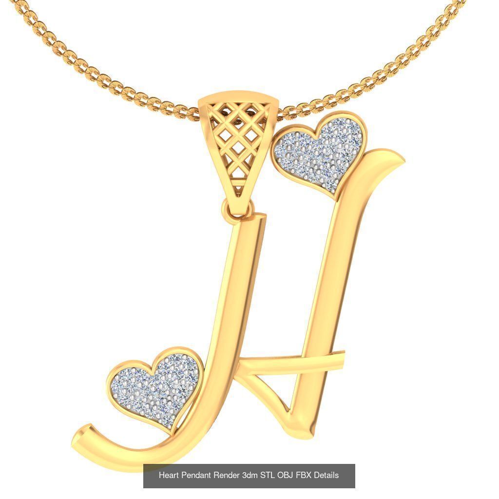 A-Z Heart Pendant Render 3dm STL OBJ FBX Details Collection _9