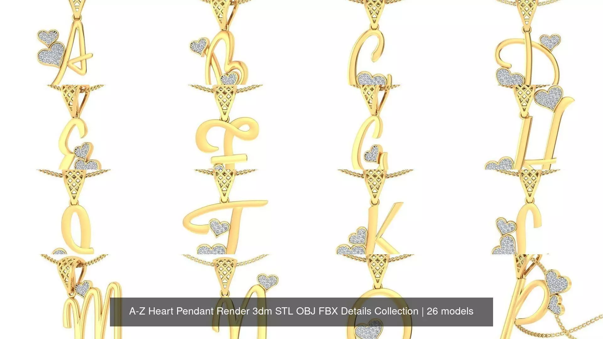 A-Z Heart Pendant Render 3dm STL OBJ FBX Details Collection _0