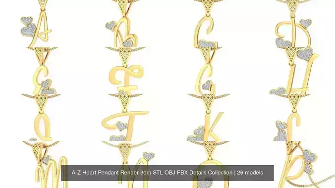 A-Z Heart Pendant Render 3dm STL OBJ FBX Details Collection