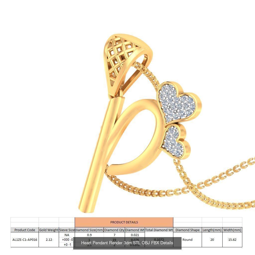 A-Z Heart Pendant Render 3dm STL OBJ FBX Details Collection _17