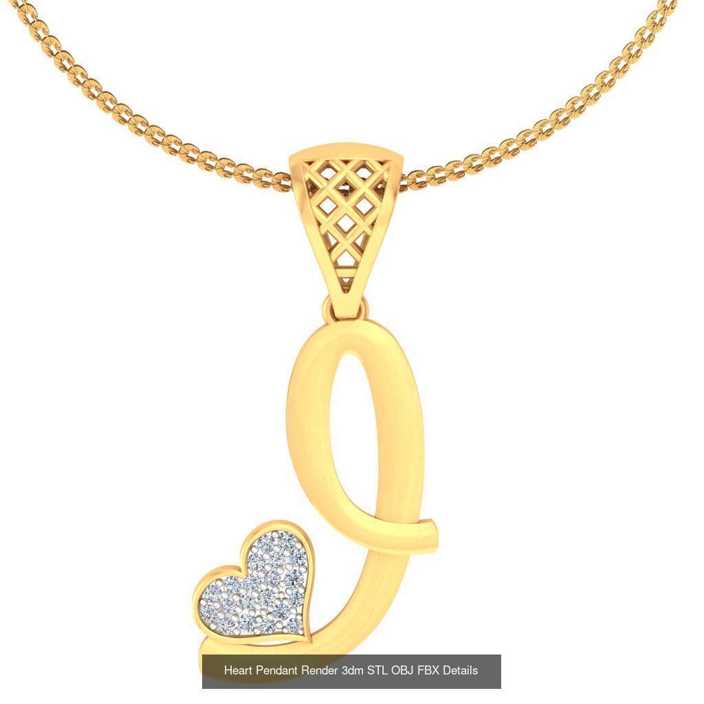 A-Z Heart Pendant Render 3dm STL OBJ FBX Details Collection _10
