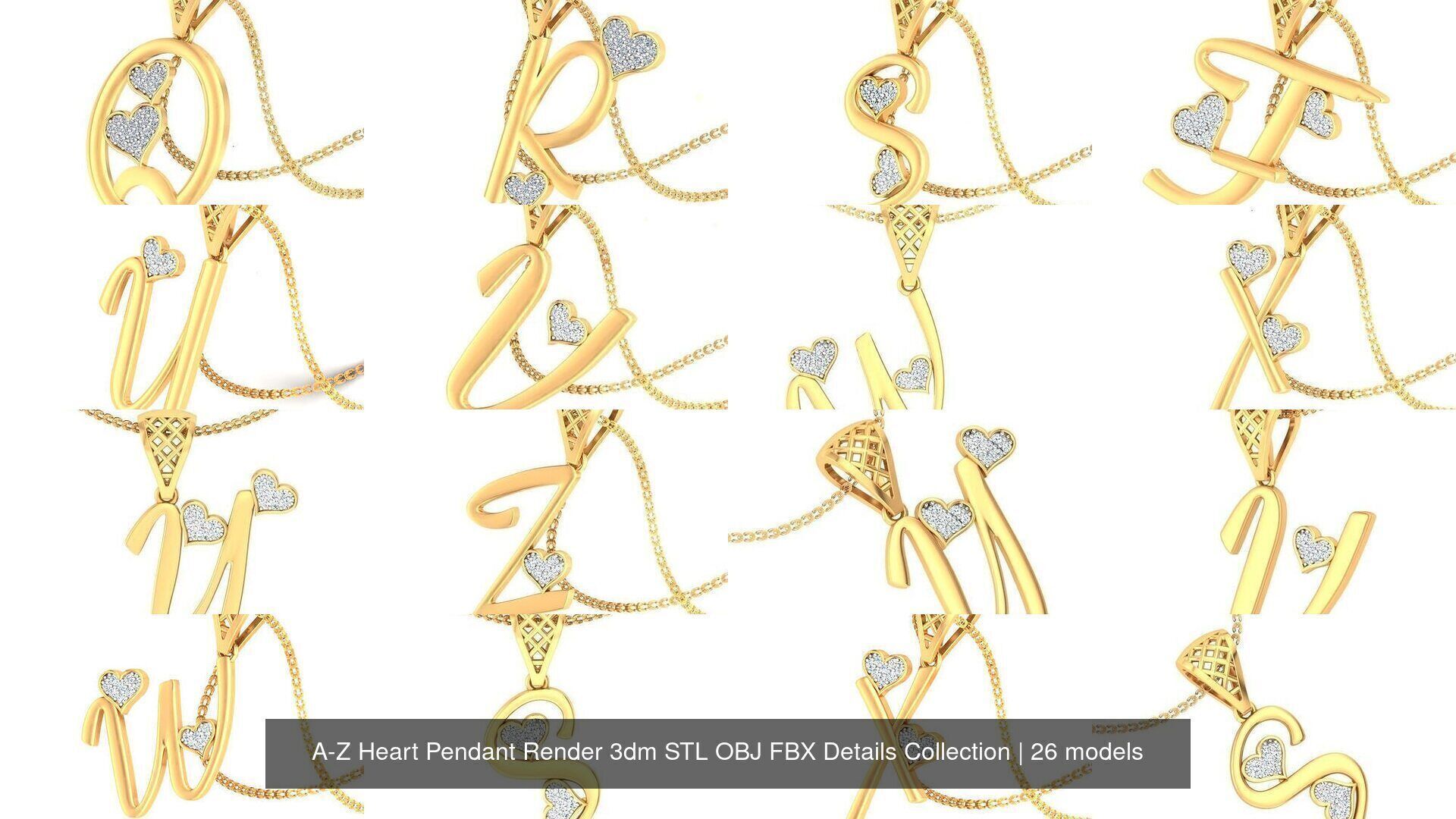 A-Z Heart Pendant Render 3dm STL OBJ FBX Details Collection _1