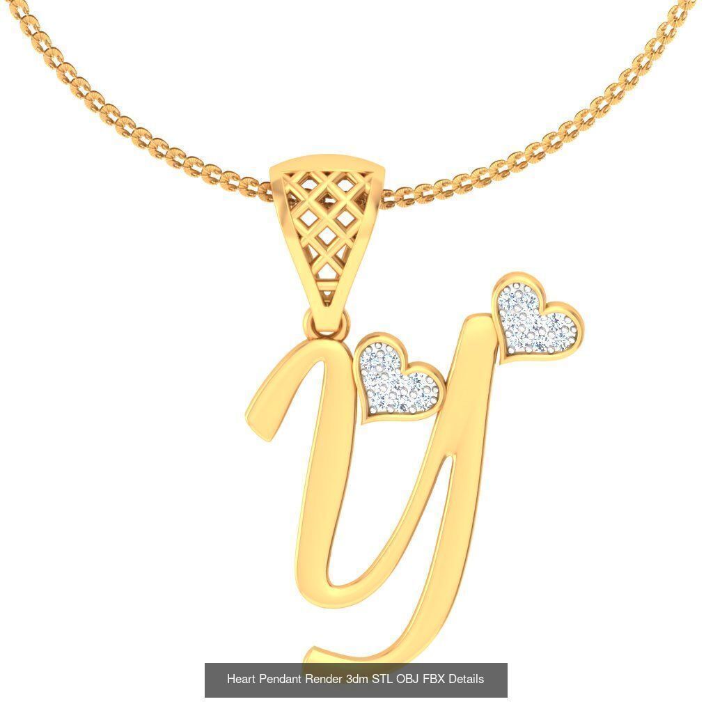 A-Z Heart Pendant Render 3dm STL OBJ FBX Details Collection _26
