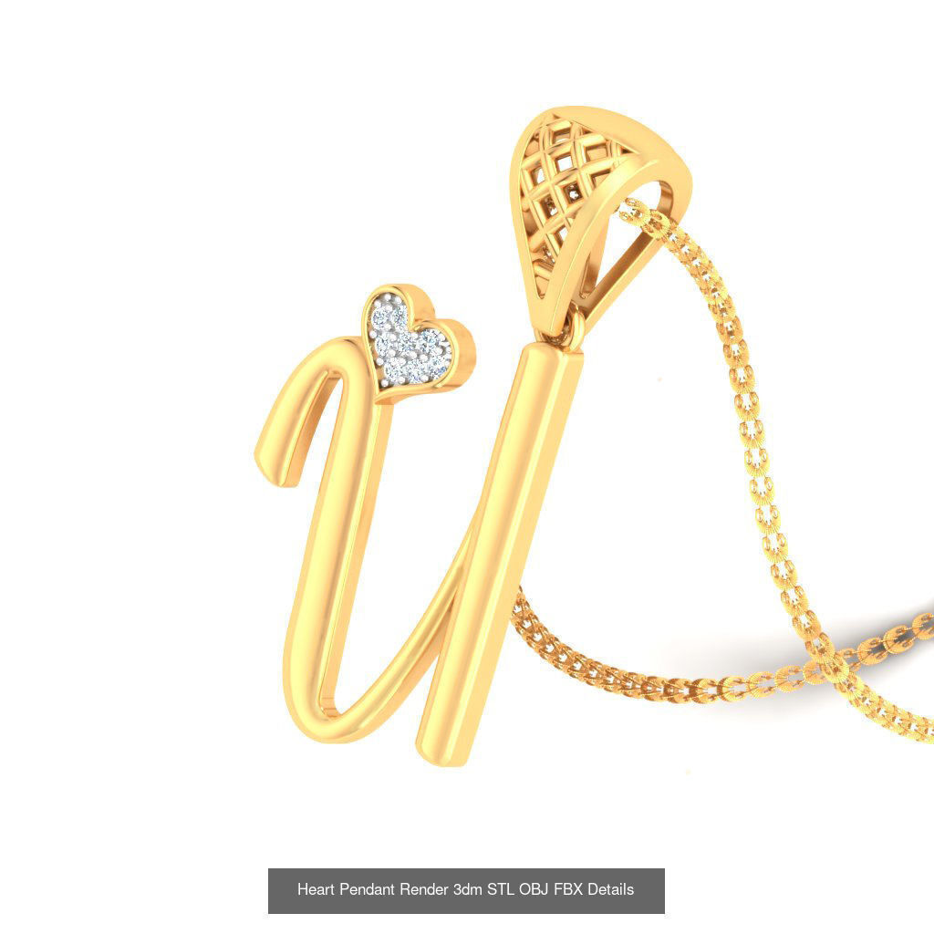 A-Z Heart Pendant Render 3dm STL OBJ FBX Details Collection _22