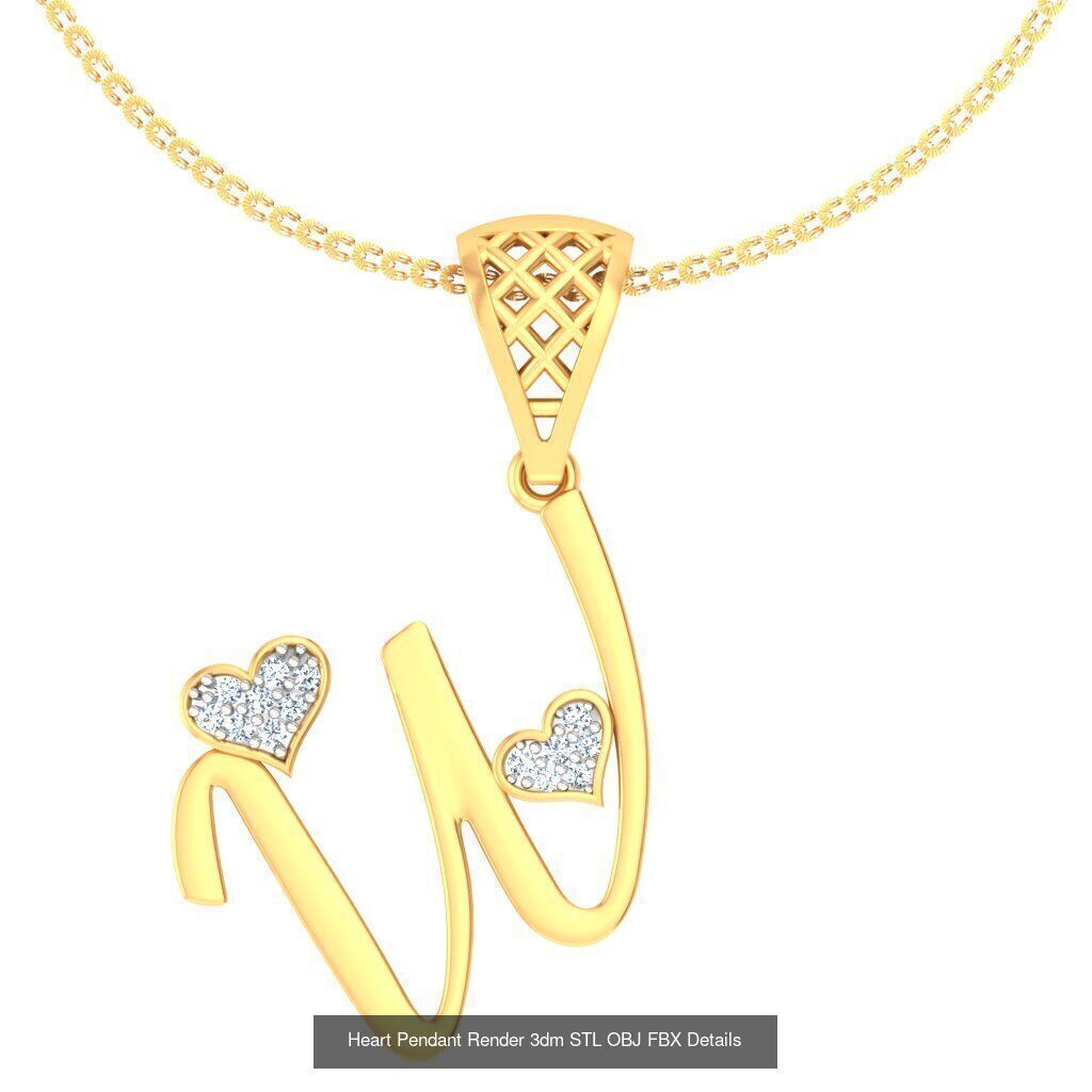 A-Z Heart Pendant Render 3dm STL OBJ FBX Details Collection _24