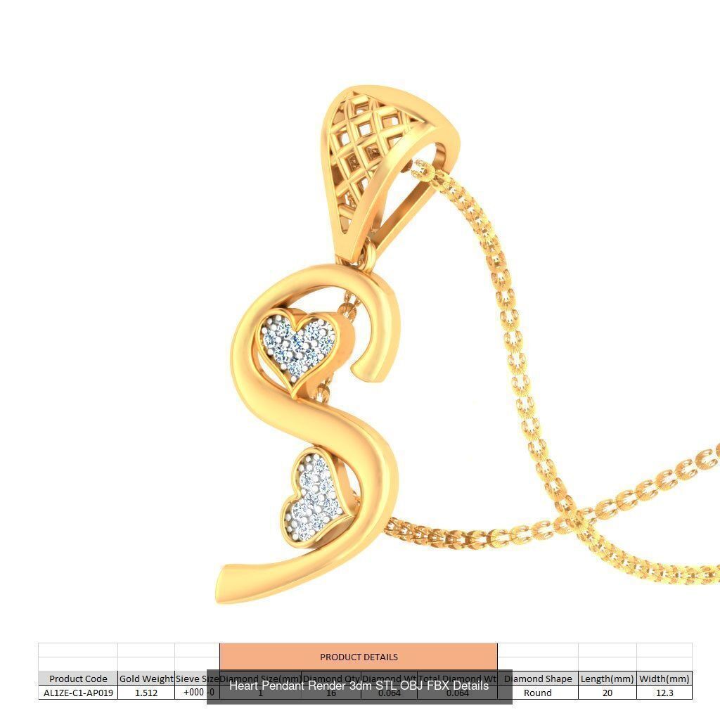 A-Z Heart Pendant Render 3dm STL OBJ FBX Details Collection _20