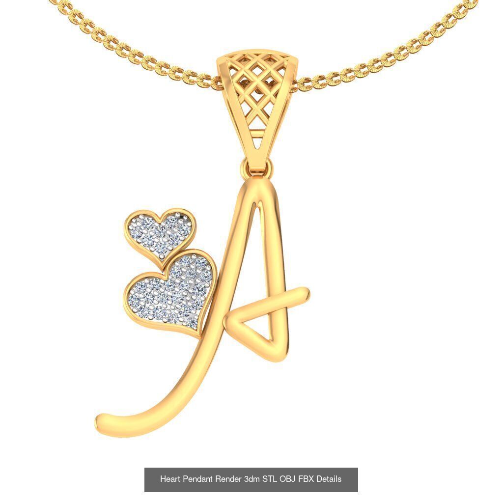 A-Z Heart Pendant Render 3dm STL OBJ FBX Details Collection _2