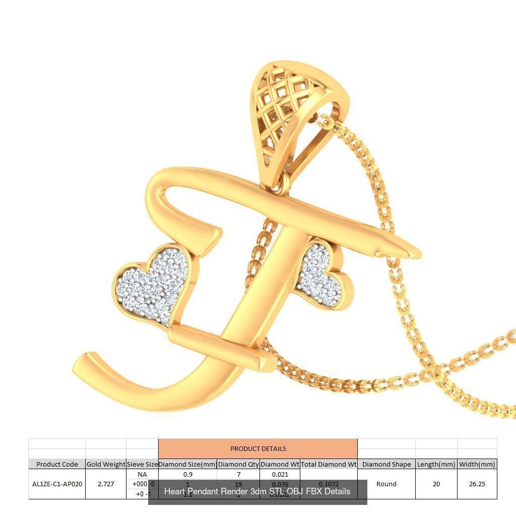 A-Z Heart Pendant Render 3dm STL OBJ FBX Details Collection _21