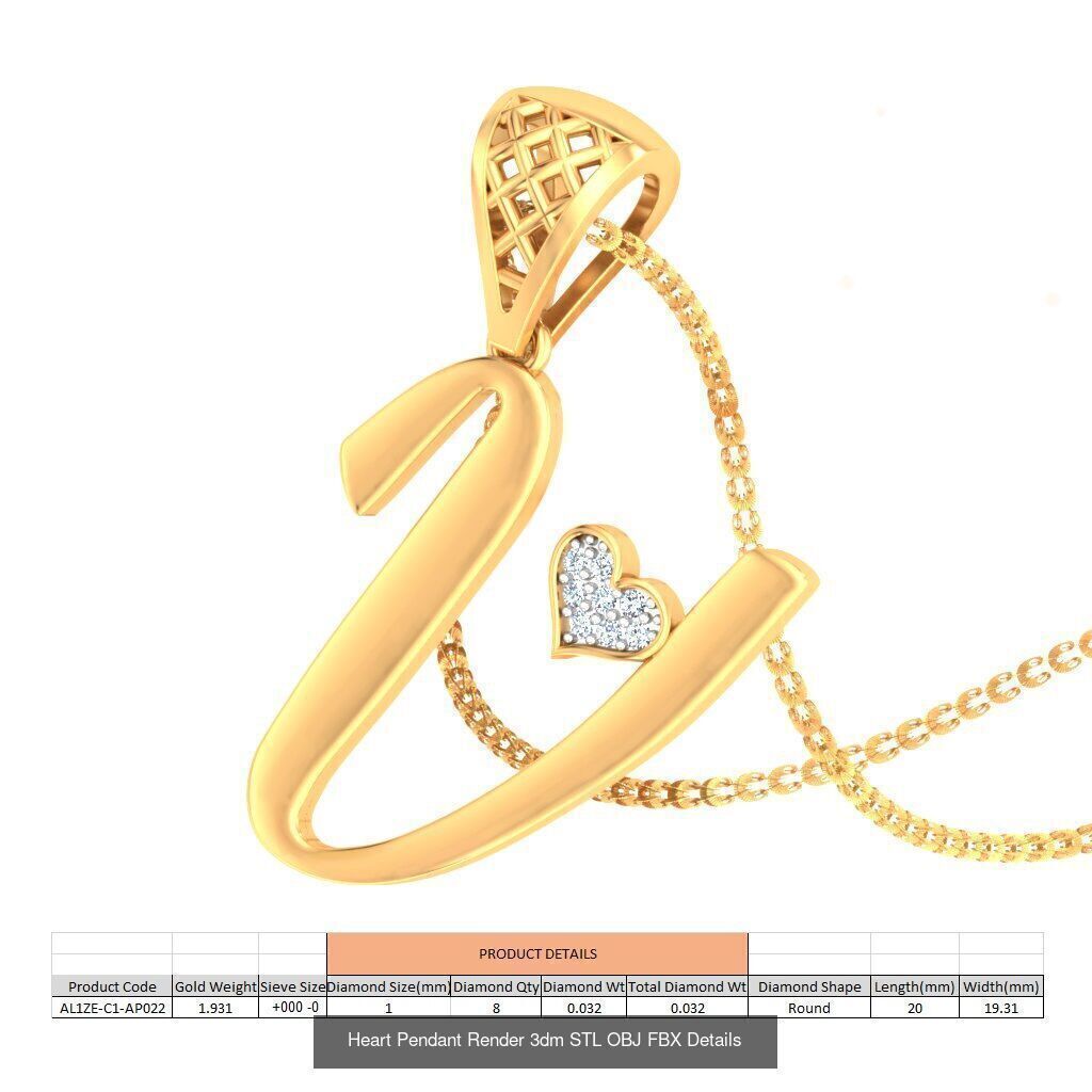A-Z Heart Pendant Render 3dm STL OBJ FBX Details Collection _23