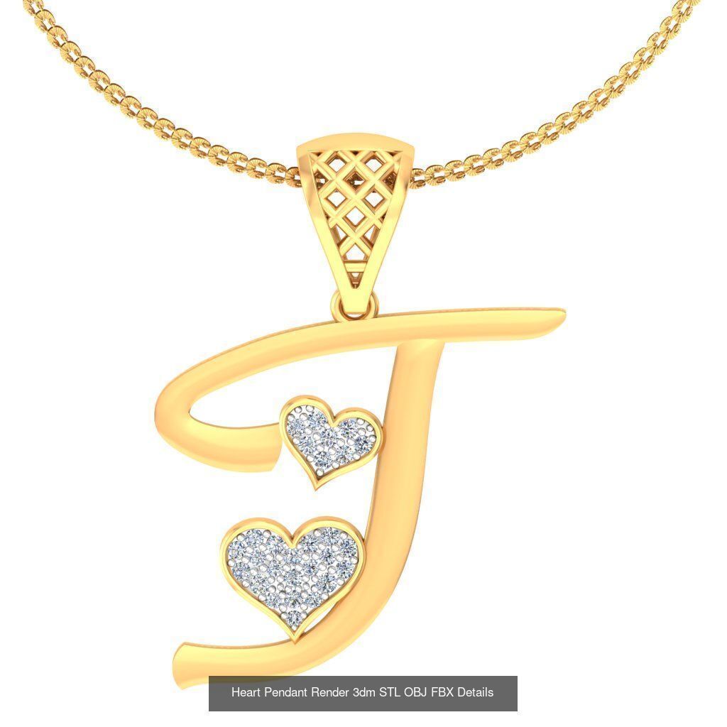 A-Z Heart Pendant Render 3dm STL OBJ FBX Details Collection _11