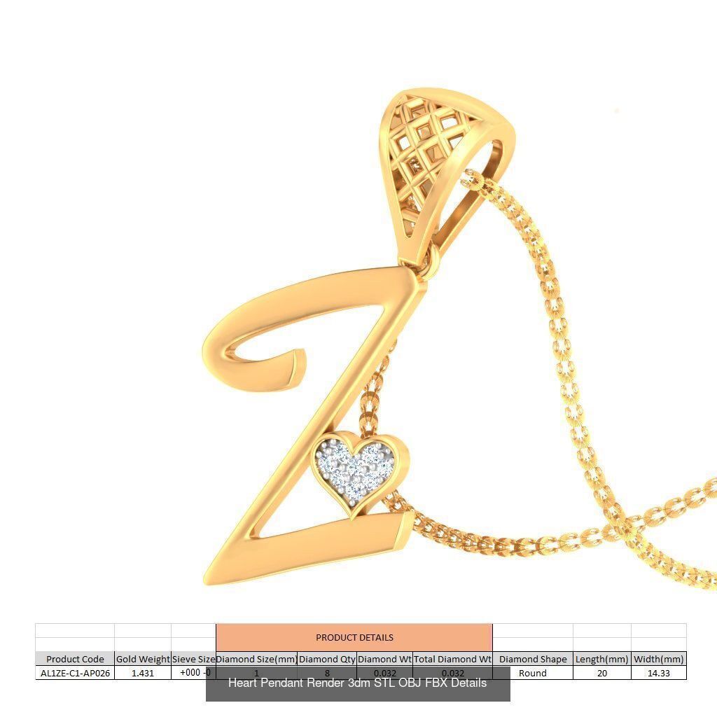 A-Z Heart Pendant Render 3dm STL OBJ FBX Details Collection _27